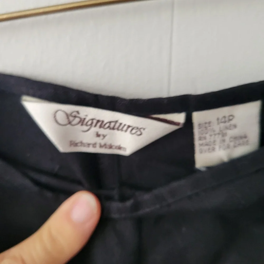 Signatures by Richard Malcolm Linen Pants Women 14P‎ Black Embroidered Heel Shoe